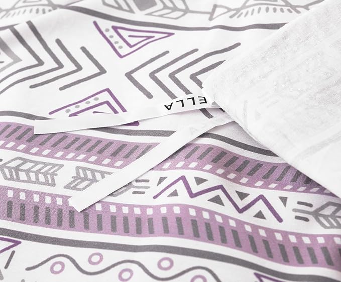 SLEEPBELLA Boho Chic Striped King Size Duvet Cover Set - 100% Cotton with Button Closure in White and Purple