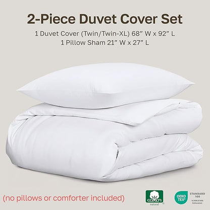 California Design Den 2 Pc Twin XL/Twin Duvet Cover Set - Winner Good Housekeeping Best Bedding Awards 2025, 400 Thread Count Sateen, 100% Cotton Duvet Covers, Button Closure, Corner Ties - White
