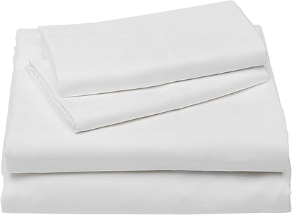 Amazon Basics Ultra-Soft, Breathable Microfiber 4-Piece Bed Sheet Set, Wrinkle-Free, Machine Washable, King Size, Bright White Striped