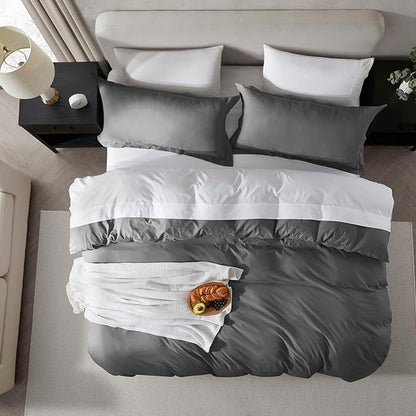 Nestl Grey Duvet Cover Full Size - Soft Prewashed Full Size Duvet Cover Set, 3 Piece, with Zipper Closure, 1 Duvet Cover 80x90 inches and 2 Pillow Shams