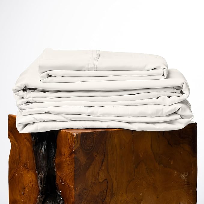 Olive + Crate Tencel Lyocell Eucalyptus Twin XL Sheets - Extra Long Sheet Set - Cooling Tencel Sheets for Hot Sleepers with 16 Inch Deep Pocket Fit - Ivory 3-Piece Set