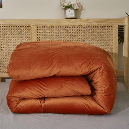 Houseri Burnt Orange Velvet Comforter Set Fluffy Bedding Terracotta Micromink Sherpa Comforter Twin Size Kids Boys Girls Dorm Flannel Fuzzy Bed Rust Red