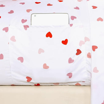 Elegant Comfort Softest and Coziest 6-Piece Sheet Set - 1500 Premium Hotel Quality Microfiber - Deep Pocket, Wrinkle Resistant 6-Piece Heart Pattern Bed Sheet Set, Full, Valentina