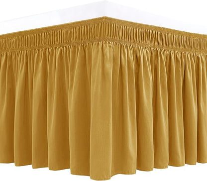 Biscaynebay Wrap Around Bed Skirts for King & Cal King Beds 15" Drop, Christmas Gold Adjustable Elastic Dust Ruffles Easy Fit Wrinkle & Fade Resistant Silky Luxurious Fabric Machine Washable