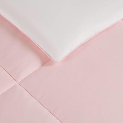 Juicy Couture Reversible Box Stitch Comforter Set, 2-Piece Twin/Twin XL – Pink Marshmallow/White – Glam Bedding Set