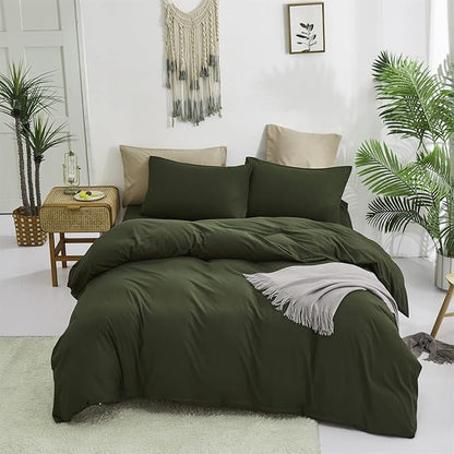 Cottonight Army Green Comforter Set Queen Dark Green Bedding Set Full Plain Modern Style Blanket Quilts Soft Breathable Comforter Set for Women Men