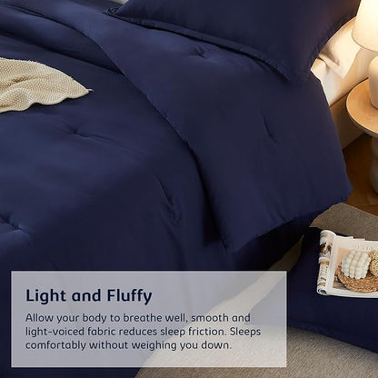 Oversized Queen Comforter Sets Navyblue,3PCS Soft Lightweight Breathable Bedding Comforter Sets for All Season, Queen XL(98''×98'' Comforter & 2 Pillowcases)