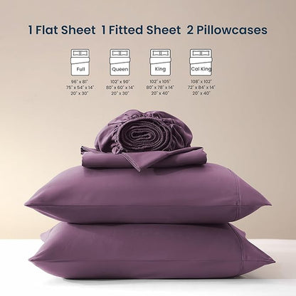 SLEEP ZONE Nanotex Super Soft Cooling Queen Bed Sheets Set 4 Piece - Easy Care Fitted Flat Sheet & Pillowcase Sets - Wrinkle Free, Fade Resistant, Deep Pocket 16" (Purple, Queen)