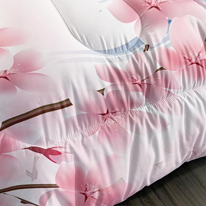 Horse Comforter Set Kids Bedding King Size,Pink Cherry Blossom Bedding Set for Girls Boys Teens Bedroom Decor Aesthetic,Galloping Horse Bedding Comforter Sets with 2 Pillowcases.