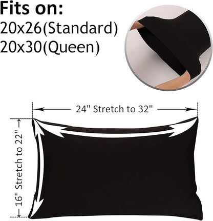 2-Pack Stretch Pillow Cases - Jersey Knit & Ultra Soft Envelope Closure Pillowcases T-Shirt Like Microfiber Blend - Suitable for Queen or Standard Size Set of 2, Black