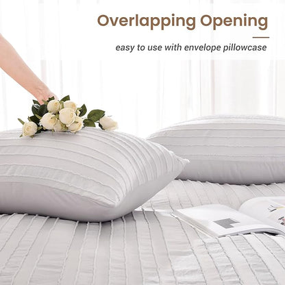 NEXHOME PRO Duvet Cover Queen,Light Grey 3 Pieces Boho Tufted Duvet Cover Set, Soft and Lightweight 100% Washed Microfiber Comforter Cover Set for All Season(Light Grey Queen, 90 x 90)-No Comforter