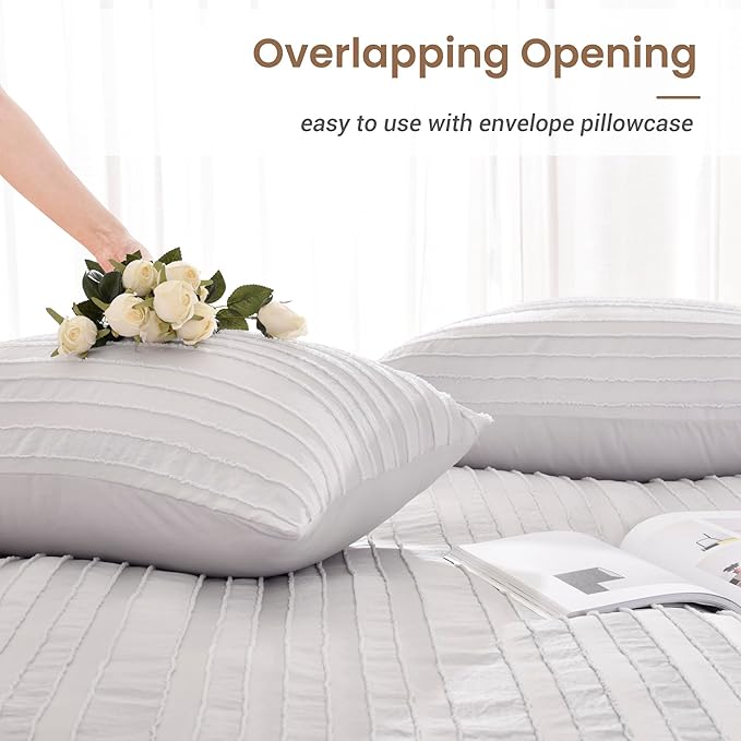 NEXHOME PRO Twin Duvet Cover,Light Grey 2 Pieces Boho Tufted Duvet Cover Set, Soft and Lightweight 100% Washed Microfiber Comforter Cover Set for All Season(Light Grey Twin, 66 x 90)-No Comforter