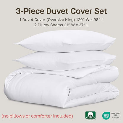 California Design Den 3 Pc Oversized King Duvet Cover Set - Winner Good Housekeeping Best Bedding Awards 2025, 400 Thread Count Sateen, 100% Cotton Duvet Cover Set, Button Closure, Corner Ties - White