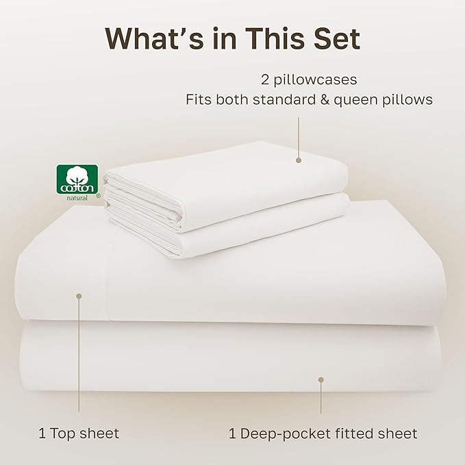 California Design Den Full Size Sheet Set - 100% Cotton, Luxuriously Soft 600 Thread Count Sateen, Deep Pocket Full Size Bed Sheets - True Ivory