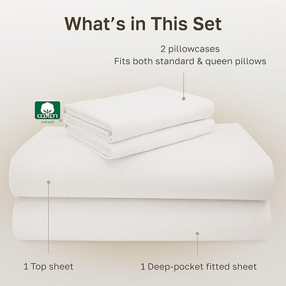 California Design Den Full Size Sheet Set - 100% Cotton, Luxuriously Soft 600 Thread Count Sateen, Deep Pocket Full Size Bed Sheets - True Ivory