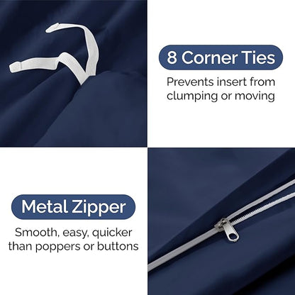 Duvet Cover Queen Size Set - Extra Soft Queen Duvet Cover 90" x 90" with 2 Pillow Shams - Hotel Luxury, Easy Care & Fade Free w/ Zipper Closures & Ties - All Season, Comfy and Breathable (Navy Blue)