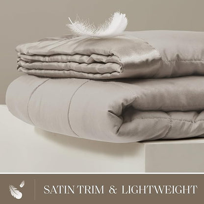 Madison Park Windom Down Alternative Blanket, Premium 3M Scotchgard Moisture Wicking Treatment, Lightweight and Soft Bed Cover For All Season, Satin Trim, Grey Full/Queen