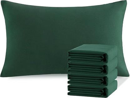 NTBAY Queen Pillowcase Set - 4 Pack Brushed Microfiber 20x30 Pillowcases - Soft, Wrinkle-Free, Fade-Resistant, Stain-Resistant, Dark Green Pillowcases with Envelope Closure - 20x30 Inches, Dark Green