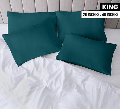 Utopia Bedding King Pillow Cases - 4 Pack - Envelope Closure - Soft Brushed Microfiber Fabric - Shrinkage and Fade Resistant Pillow Covers King Size 20 X 40 Inches (King, Teal)
