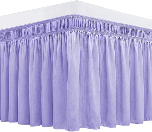 Biscaynebay Wrap Around Bed Skirts for King & Cal King Beds 18" Drop, Lavender Adjustable Elastic Dust Ruffles Easy Fit Wrinkle Resistant Silky Luxurious Fabric Machine Washable