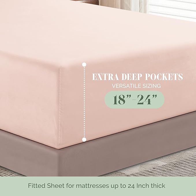 Elegant Comfort Luxurious 1500 Premium Hotel Quality Microfiber 4-Piece Sheet Set, 18-24 Inches Deep - Extra Deep Pocket Sheets - Ultra Soft 4PC Deep Pocket Sheets, Twin/Twin XL, Blush