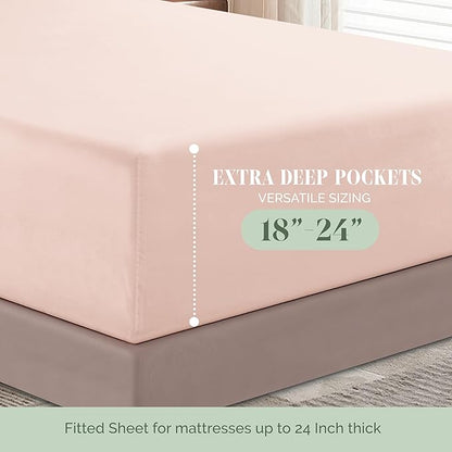 Elegant Comfort Luxurious 1500 Premium Hotel Quality Microfiber 4-Piece Sheet Set, 18-24 Inches Deep - Extra Deep Pocket Sheets - Ultra Soft 4PC Deep Pocket Sheets, King, Blush