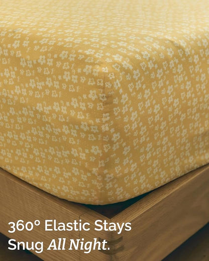 Floral Sheets - Yellow Floral Bed Sheet Set - 1 Flat, 1 Fitted & 2 Pillowcases w/ Deep Pockets - Comfy, Wrinkle & Fade Free - Boho Botanical Bedding - Ultra-Soft, Breathable & Cooling - Full Size Set