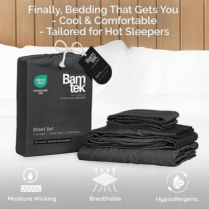 Viscose Bamboo Sheets Queen Size 4PC Set - Cooling Bedding for Hot Sleepers with Moisture Wicking Technology - Silky Soft 18 Inch Deep Pocket - Charcoal 60"x 80"