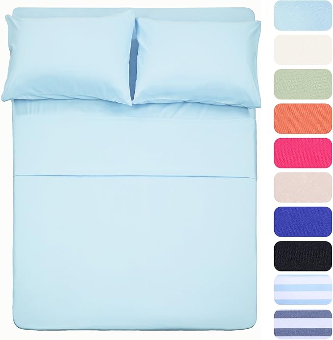 4 Piece Bed Sheet Set (Full,Baby Blue) 1 Flat Sheet,1 Fitted Sheet and 2 Pillow Cases,Brushed Microfiber Luxury Bedding with Deep Pockets