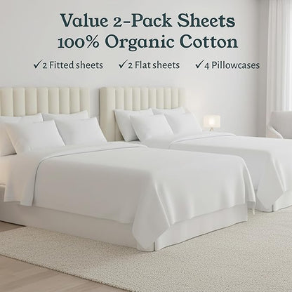 California Design Den 2-Pack King Sheets Deep Pocket Set - 100% Organic Cotton, Crisp Percale, King Size Sheet Sets, Lightweight Bedding - Blue Hydrangea