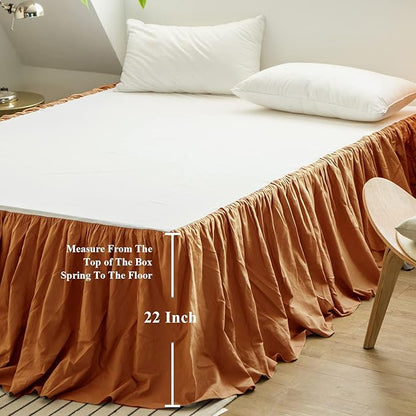 BISELINA French Linen Bed Skirt with Pleated Frills 22-Inch Tailored Drop Natural Flax Cotton Blend Dust Ruffle Soft Cozy Farmhouse Bedding (22" Full, Ruffle Rust)