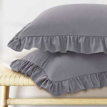 KKJIAF Ruffle Body Pillow Cases Set of 1, Ruffled Pillow Covers with Envelope Closure, Wrinkle Resistant Ruffled Long Pillow Shams 20" x 54", Grey