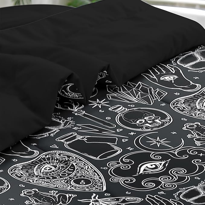 Comforter Set King Size, Medieval Retro Halloween 7 Pcs Bedding for Kids and Adults, Gothic Vintage Bed Sheet Sets with Fitted Sheet 2 Pillowcases & 2 Shams for Bedroom Bed Decor