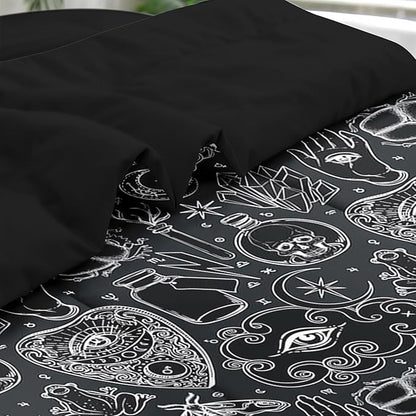Comforter Set King Size, Medieval Retro Halloween 7 Pcs Bedding for Kids and Adults, Gothic Vintage Bed Sheet Sets with Fitted Sheet 2 Pillowcases & 2 Shams for Bedroom Bed Decor