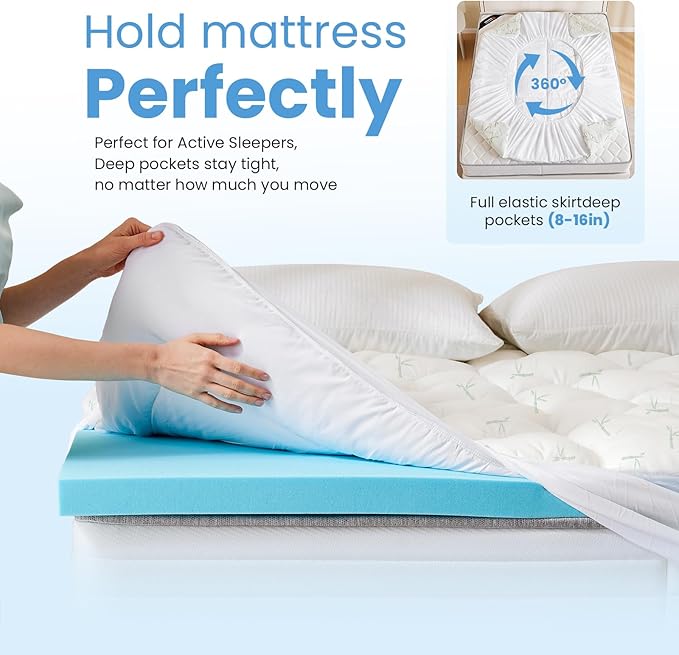 DUMOS Dual Layer 4 Inch Mattress Topper Full, Memory Foam Mattress Topper - 2 Inch Gel Memory Foam and 2 Inch Pillow Top Mattress Pad Cover for Back Pain, Thick Soft Topper with 8-16 Inch Deep Pocket