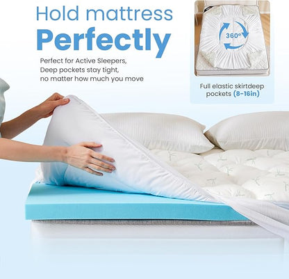 DUMOS Dual Layer 4 Inch Mattress Topper Full, Memory Foam Mattress Topper - 2 Inch Gel Memory Foam and 2 Inch Pillow Top Mattress Pad Cover for Back Pain, Thick Soft Topper with 8-16 Inch Deep Pocket