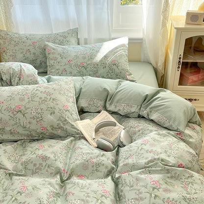 Comforter Set Queen 3 Piecess Green Pink Floral Bedding Set for Girls Kids Colorful Botanical Flower Bedding Soft Breathable Microfiber Sage Green Comforter with 2 Pillowcases