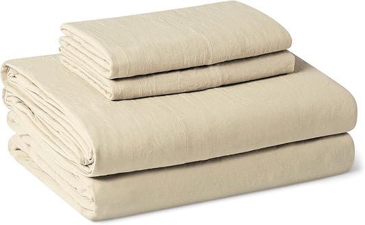 Amazon Basics Full Bed Sheet, 4-Piece Bedding Set, Double Brushed Microfiber, Ultra Soft, Easy Care, Beige