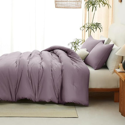 CozyLux Twin/Twin XL Comforter Set Dusty Purple, 2 Pieces Twin Extra Long Solid Breathable Bedding Sets College Dorm, Grayish Purple Luxury Bed Set with Down Alternative Comforter and 1 Pillowcase
