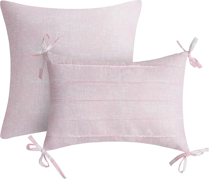 Juicy Couture Cabana Stripe Reversible Bedding Set - Queen/Full Size - Dogwood Pink/White Stripe Print – 6 Piece Set – Includes 1 90" x 90" Comforter, 3 Decorative Pillows, 2 Shams