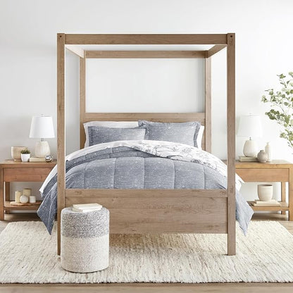 LINENS & HUTCH Comforter Set Patterned Microfiber All Season Down-Alternative Ultra Soft Bedding in Molly Botanicals - King/Cal-King Molly Botanicals Light Blue