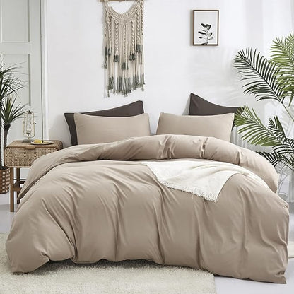 Cottonight Khaki Comforter Set Twin Cream Coffee Bedding Comforter Set Dark Champagne Solid Blanket Quilts Modern Soft Breathable Taupe 3 Piece Bedding Set for Women Men Adults Teens