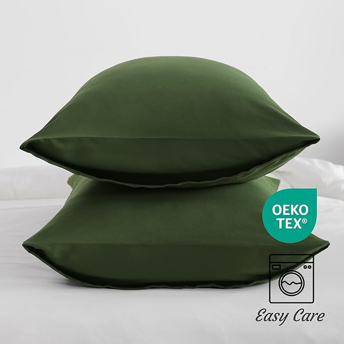 NTBAY Queen Pillow Cases Set, 2 Pack Brushed Microfiber 20x30 Inches, Olive Green with Envelope Closure, Soft, Wrinkle, Fade, Stain Resistant