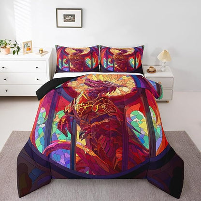 Feelyou Dragon Comforter Set Queen Size Dragon Stuff Comforter for Boys Girls Teens Wild Life Bedding Set Dragon Decor Duvet Set Room Decor Dark Orange Quilt Set