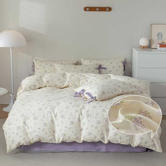 VM VOUGEMARKET Twin XL Comforter Set,Purple Flower Bedding Comforter Set Nature Shabby Botanical Style,1 Soft Comforter and 2 Pillow Shams for Girls (3pcs,Twin XL)