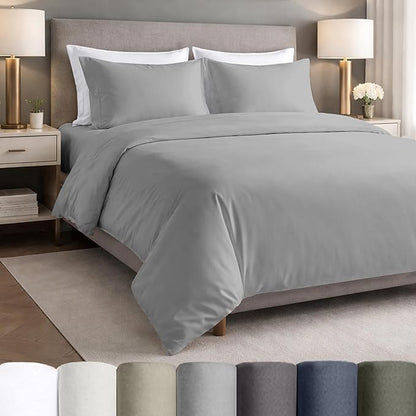 California Design Den Deep Pocket Full Size Sheets Set - Certified 100% Egyptian Cotton Percale Sheets, Lightweight, Crisp, Durable Luxury Bedding Set - Light Grey