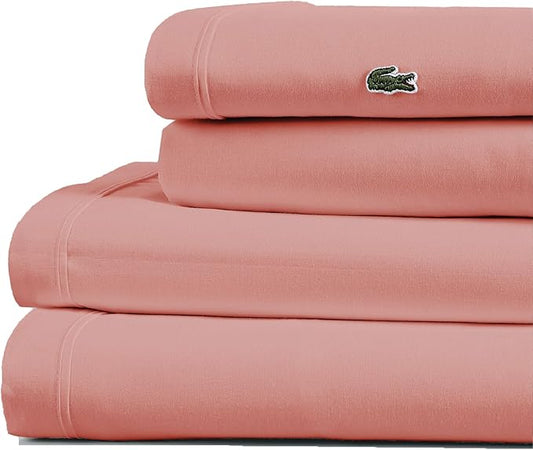 Lacoste 100% Cotton Percale 3-Piece Sheet Set – Cool, Crisp, Matte, and Durable, Oeko-Tex Certified – Solid, Canyon Orange, Twin XL