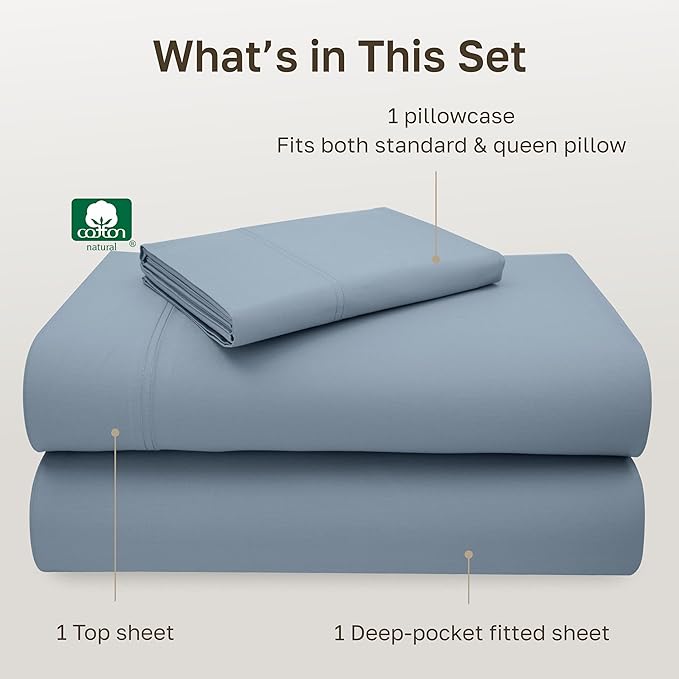 California Design Den 5-Star Hotel-Quality Twin Sheet Set, 100% Cotton Sateen, 600 Thread Count Deep Pocket Twin Sheets, Soft Hotel-Quality Bedding with Sateen Weave - Pastel Blue