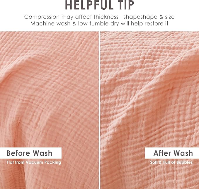 EMME Cotton Muslin Twin Blanket Breathable Gauze Soft Lightweight Adults Gifts for Women (Pink,60"x80")