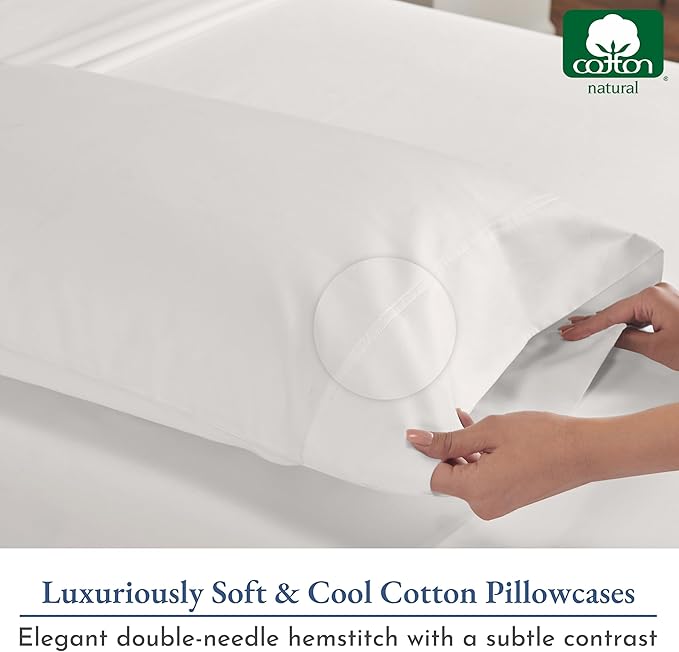 California Design Den Heirloom Soft, Smooth & Thick 800 Thread Count 100% Cotton Sateen, 2 Pillow Cases King Size, Fits King Pillows - True Ivory